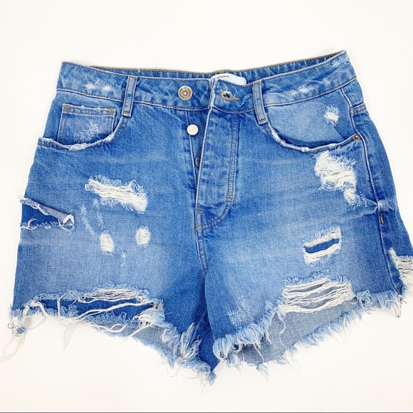 Zara Pants - Zara Patchwork Destroyed Denim Cut Off Shorts